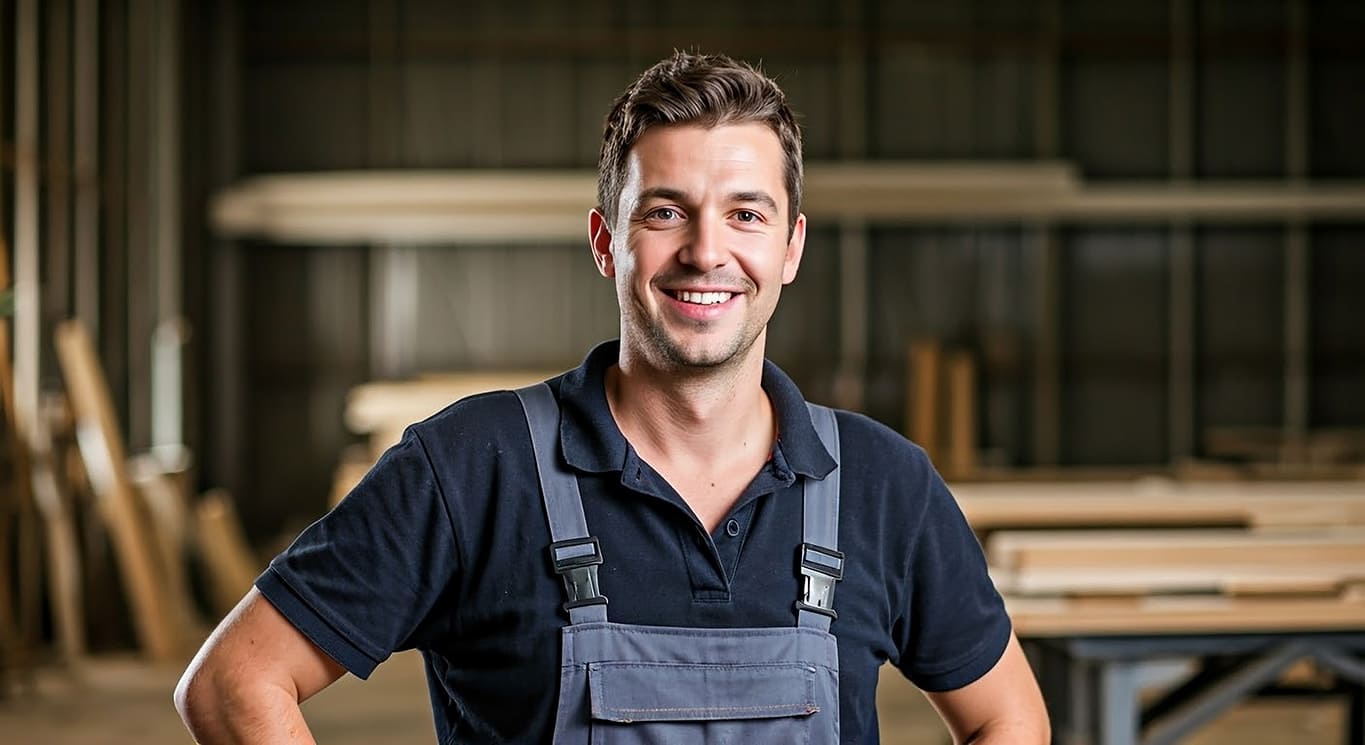 en glad man på sin nya anställning genom personaluthyrning