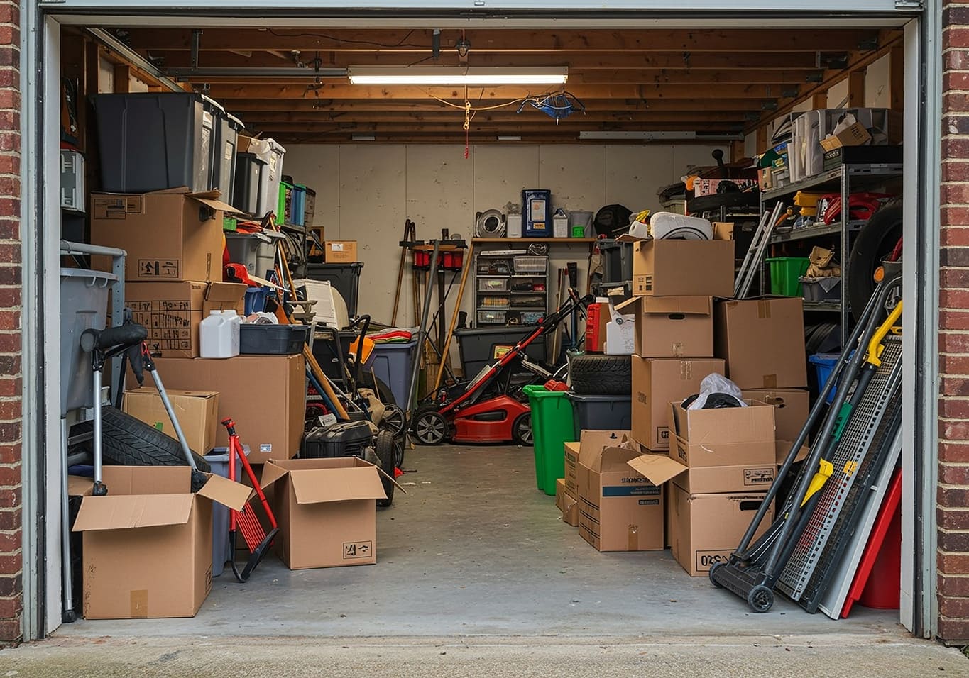 garagestädning av garage full med bråte