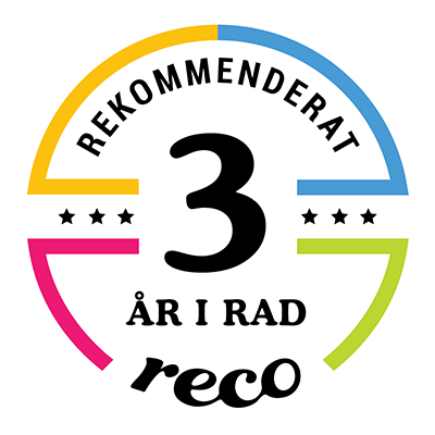 Rekommenderat företag 3 år i rad via reco